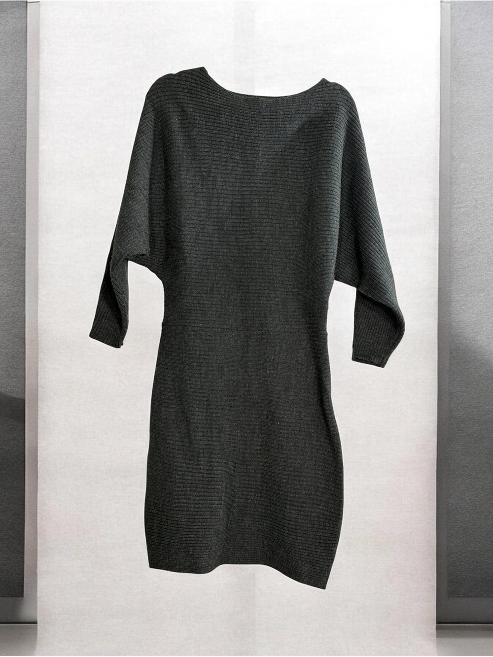 All in Favor Black Ribbed Batwing Sleeve Sweater Dress